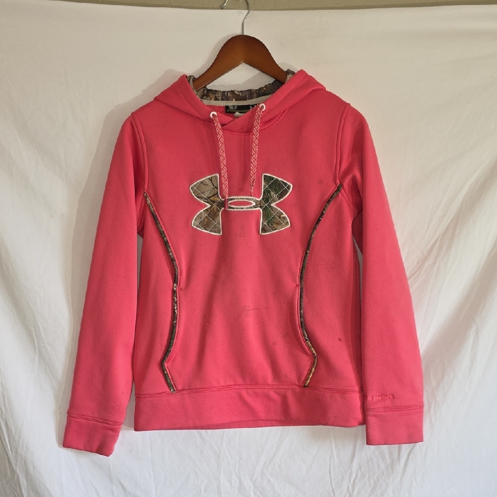 Under Armour S Pink Hoodie with Camo Accents Women Small Teen Camo UA 2A *Spots*
